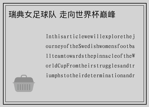 瑞典女足球队 走向世界杯巅峰